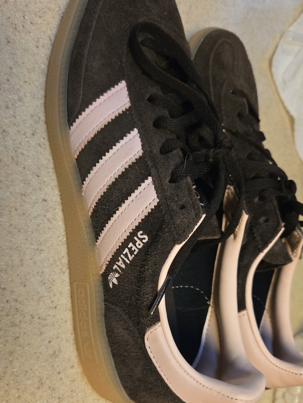adidas Women's Brown Suede Sneakers with Light Pink Stripes